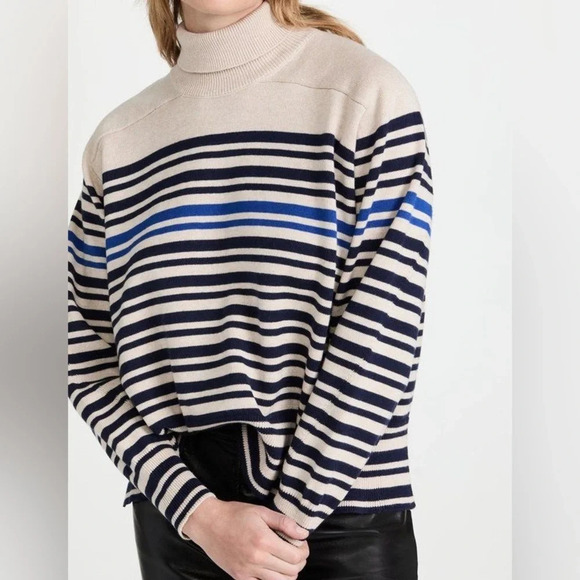NWT Rag & Bone Ann Striped Turtleneck Sweater in Oatmeal Multi - Picture 2 of 13